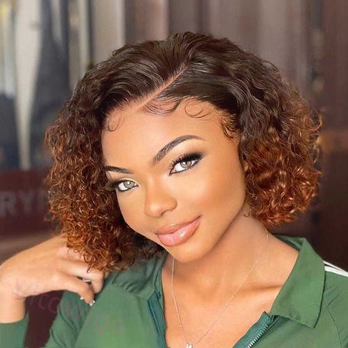 Glueless Wig Black Gradient Light Brown Curly Wig