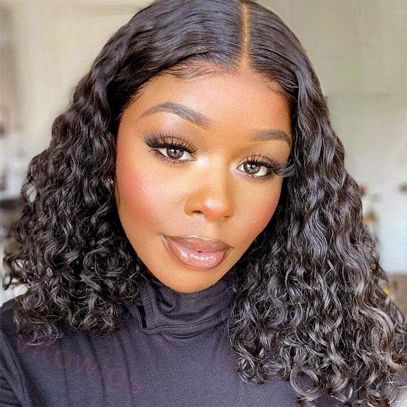 Natural Centre Parting Black Short Curly Bob Wig