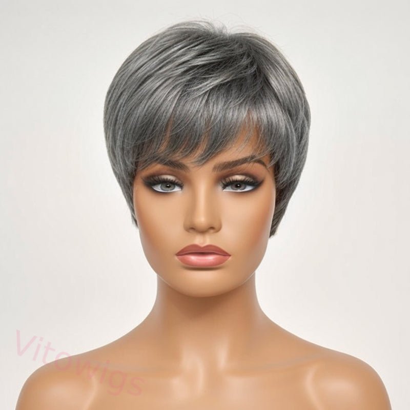 Glueless Short Salt & Pepper Pixie Cut Wig