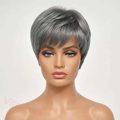 Glueless Short Salt & Pepper Pixie Cut Wig