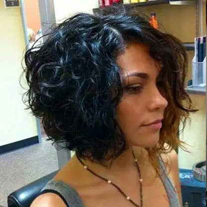 Black Short Bob Deep Wave Wig Short Curly Hiar