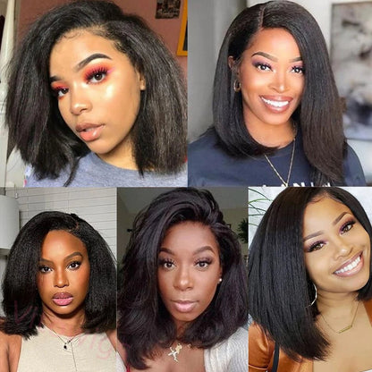 New Glueless Kinky Straight 200% Density Black Bob Wigs
