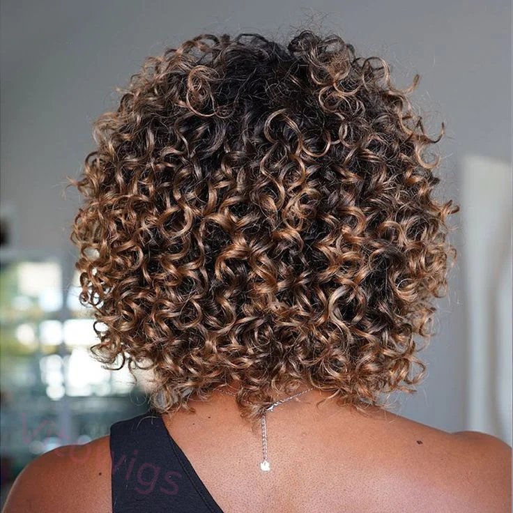 New Glueless Ombre Golden Curly  Hair Wig With Bangs