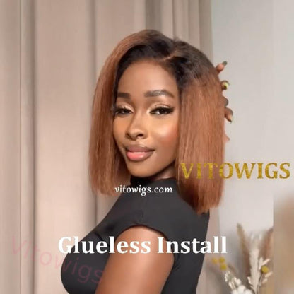 New Glueless Kinky Straight Black Gradient Light Brown Bob Wigs