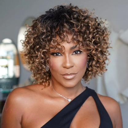 New Glueless Ombre Golden Curly  Hair Wig With Bangs