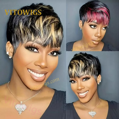 Glueless Salt and Pepper Short Straight Pixe Cut Hair
