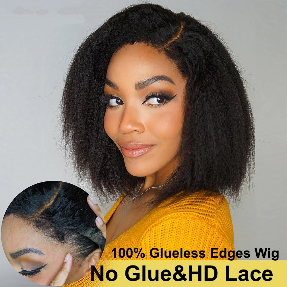 New Glueless Kinky Straight Black Gradient Light Brown Bob Wigs