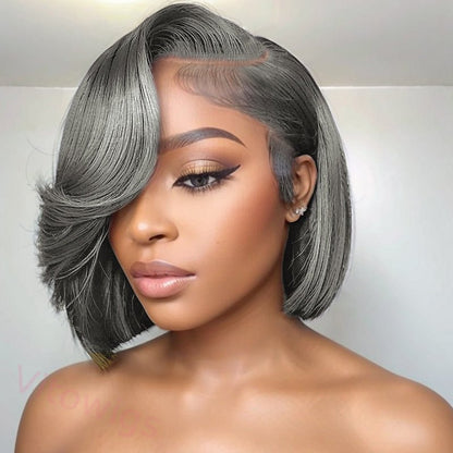 Salt and Pepper Grey Glueless Wavy Bob Hair Wig