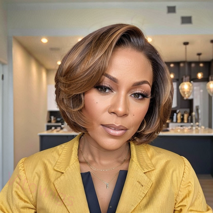 New Glueless Hightlight Brown Mixed Blonde Wave Wig