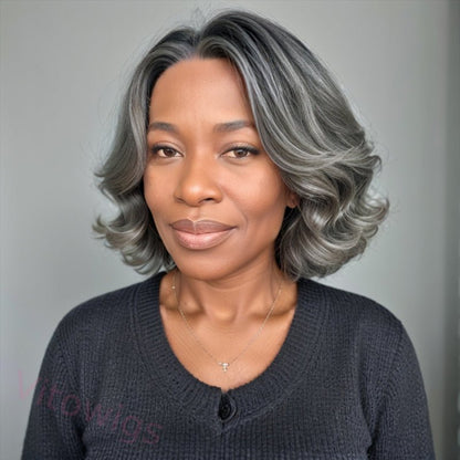 Bob Salt & Pepper Glueless Wave Wig
