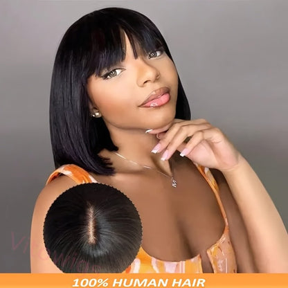 New Glueless Short Bob Wig With Bangs Straight Hair Wigs