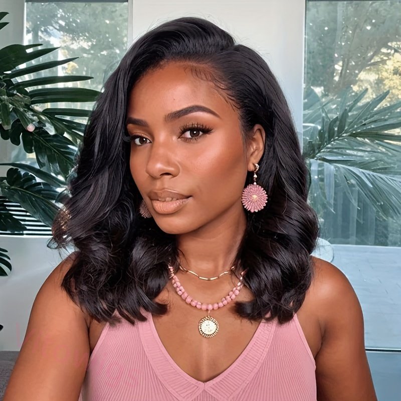 Black Wave Wig Medium Hiar Centre Parting Wig For Women