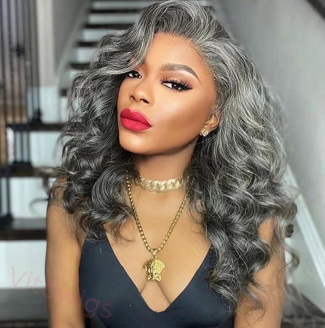 New Salt & Pepper Glueless Nature Beautiful Loose Wave Long Wig