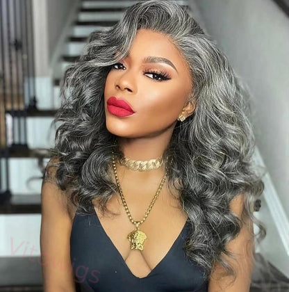 New Salt & Pepper Glueless Nature Beautiful Loose Wave Long Wig