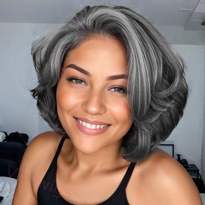 Salt & Pepper Bob Style Glueless Loose Wave Wig