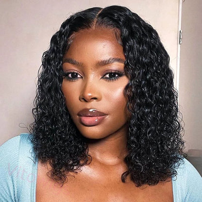 Natural Centre Parting Black Short Curly Bob Wig