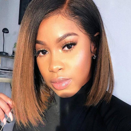 Black Gradient Dark Brown Brazilian Straight Hair BOB Wigs Lady Wig