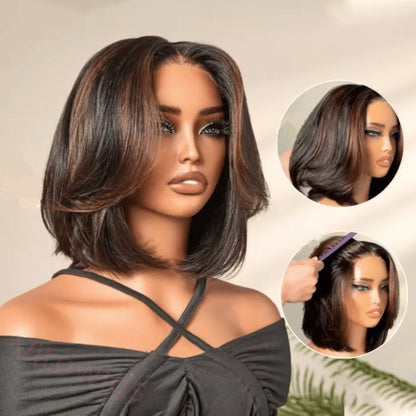 Brown Highlight Short Layered Bob Wig Glueless Wig