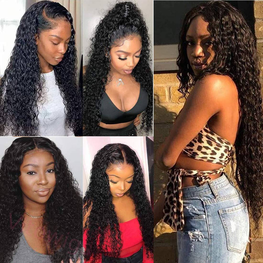 New Black Brazilian Long Water Wave Curly Wig