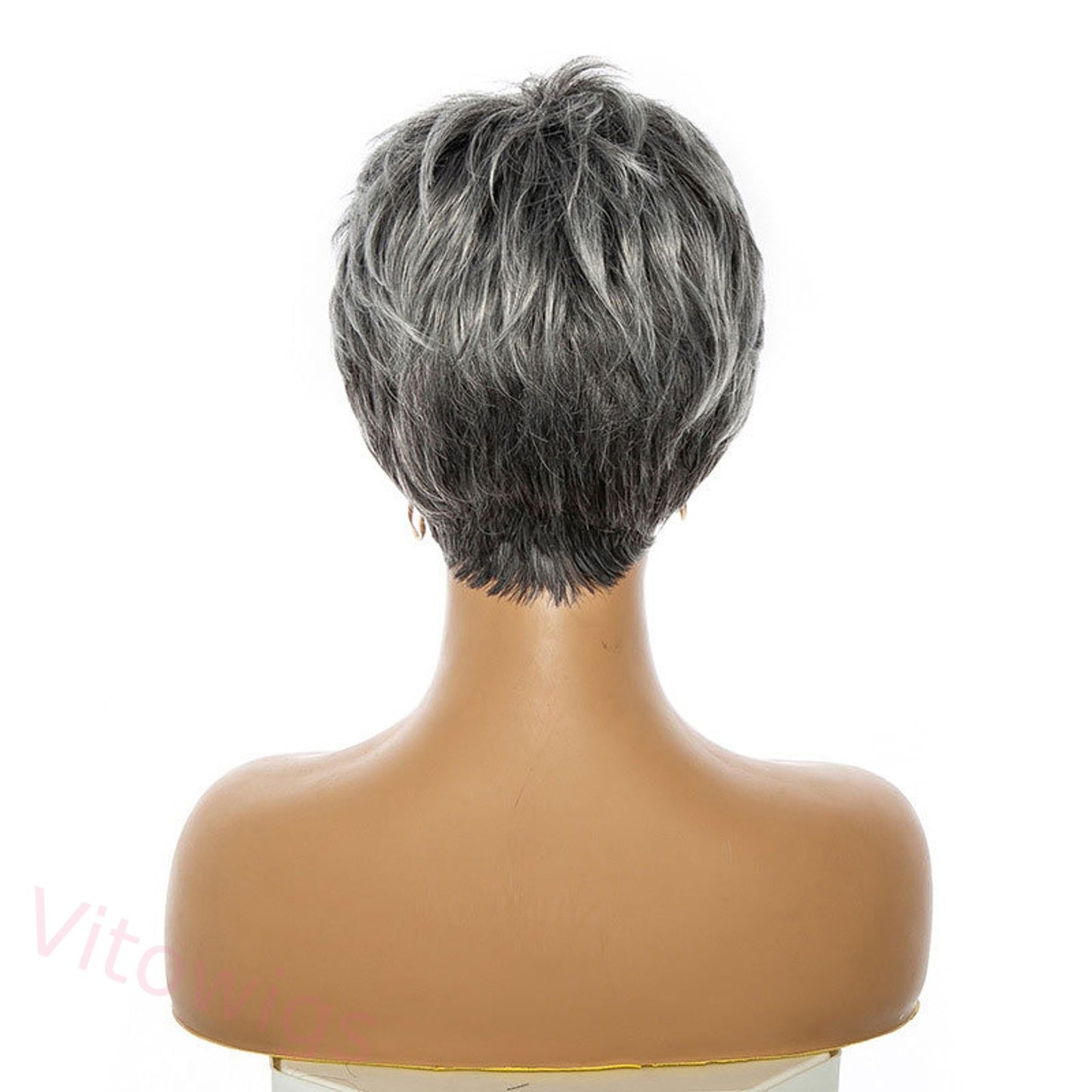 New Glueless Salt and Pepper Short Straight Bob Pixe Cut Wig
