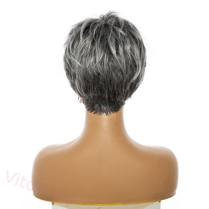 New Glueless Salt and Pepper Short Straight Bob Pixe Cut Wig