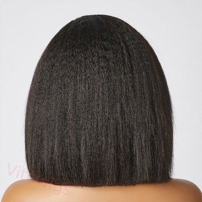New Glueless Kinky Straight 200% Density Black Bob Wigs