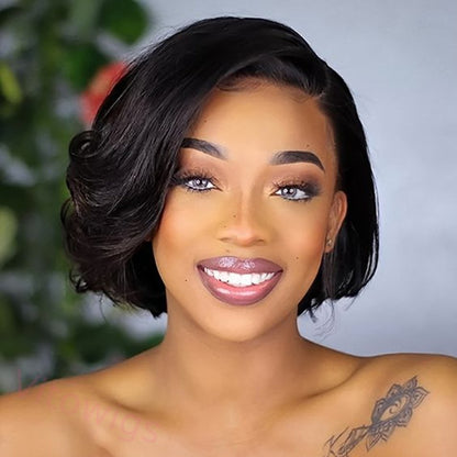 Glueless Brazilian Black Straight Hair Lace BOB Wigs Lady Wig