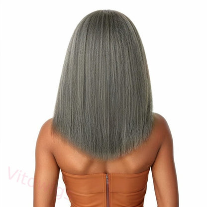 Salt & Pepper Kinky Straight Bob Wig