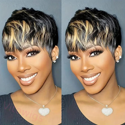 Glueless Salt and Pepper Short Straight Pixe Cut Hair