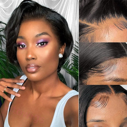 Glueless Brazilian Black Straight Hair Lace BOB Wigs Lady Wig