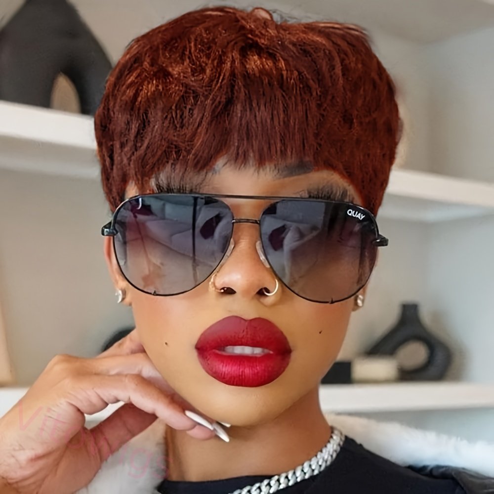 Glueless Black Gold Short Straight Bob Pixe Cut Hair
