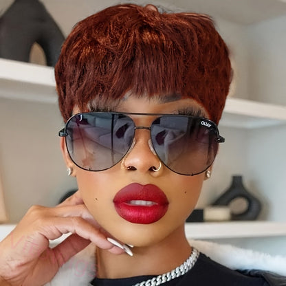 Glueless Black Gold Short Straight Bob Pixe Cut Hair
