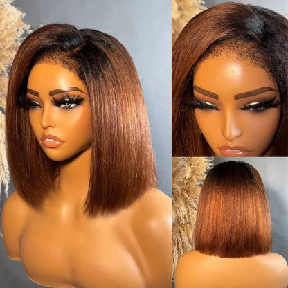 New Glueless Kinky Straight 200% Density Black Bob Wigs