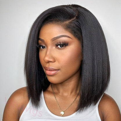 Kinky Straight 200% Density Glueless black Bob Wigs