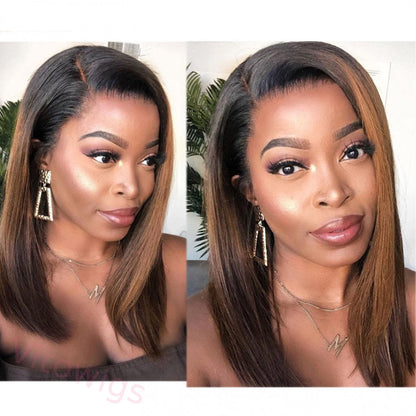 Black Gradient Dark Brown Brazilian Straight Hair BOB Wigs Lady Wig