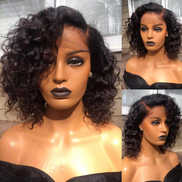 Glueless Wig Black 10 Inch Curly Wig