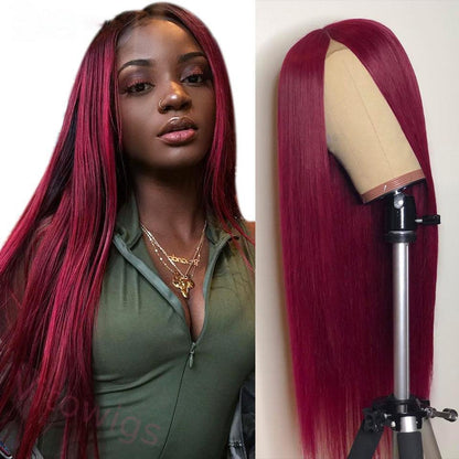 Glueless Burgundy Long Straight Wigs