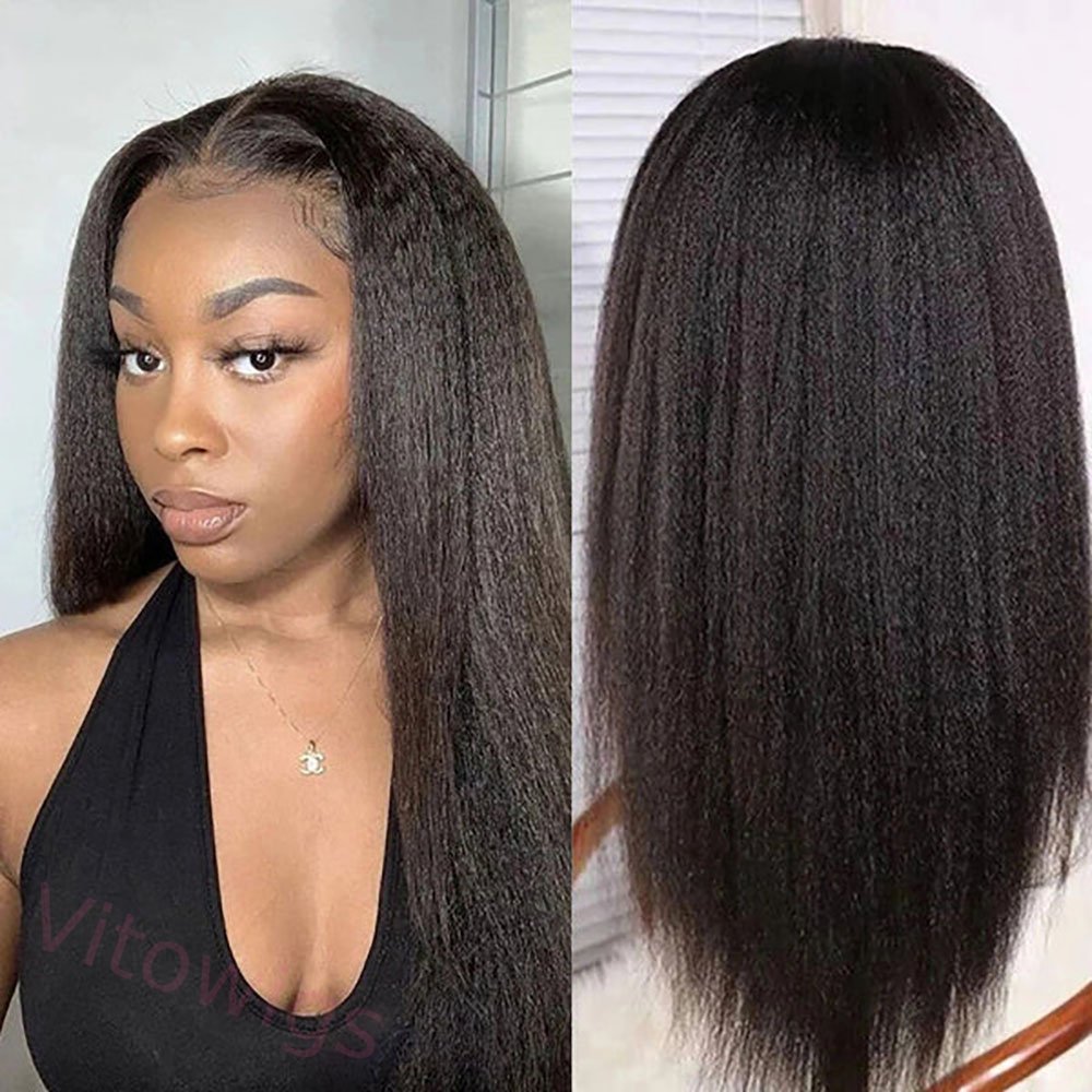 Glueless Kinky straight 200% density glueless brazilian black wigs