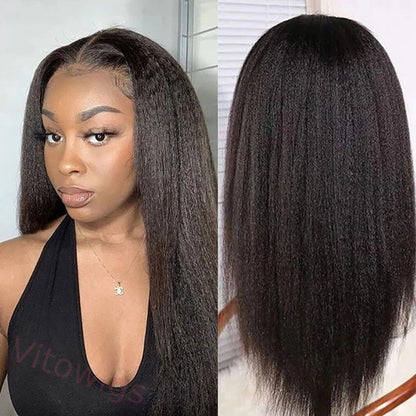 Glueless Kinky straight 200% density glueless brazilian black wigs