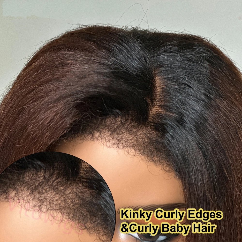 New Glueless Kinky Straight Black Gradient Light Brown Bob Wigs