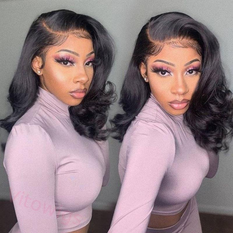 Women Soft Body Wave Wig Black Medium Hair