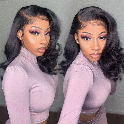 Women Soft Body Wave Wig Black Medium Hair