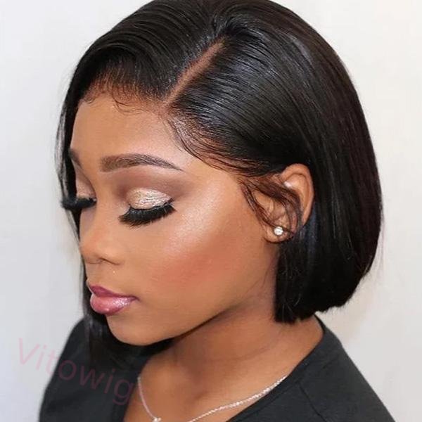 Brazilian Black Straight Hair Short BOB Wigs Lady Wig