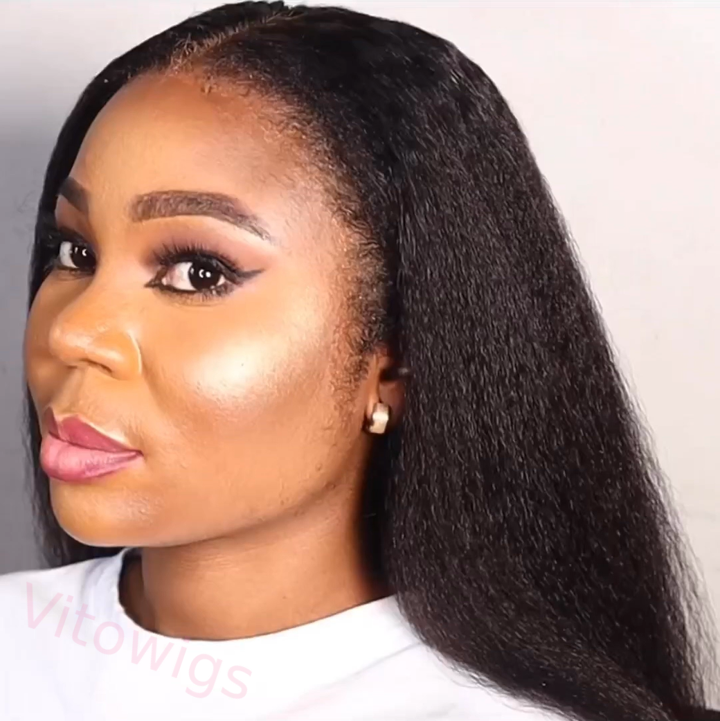 Glueless Kinky straight 200% density glueless brazilian black wigs