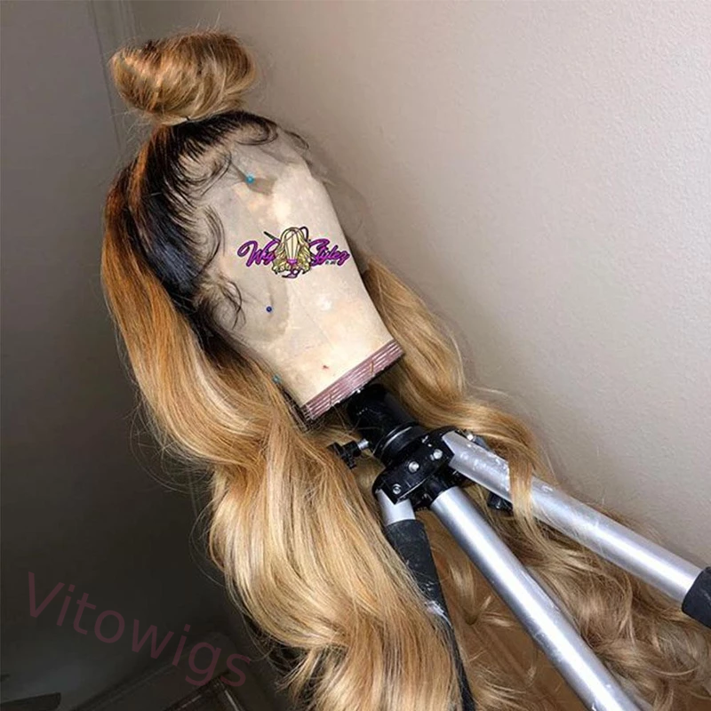 Glueless Black Gradient Gold Long Wave Wigs
