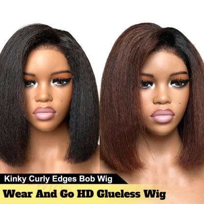 New Glueless Kinky Straight Black Gradient Light Brown Bob Wigs