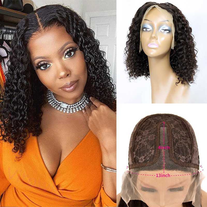 Natural Centre Parting Black Short Curly Bob Wig