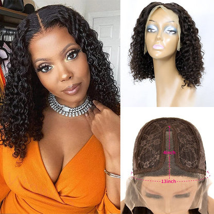 Natural Centre Parting Black Short Curly Bob Wig