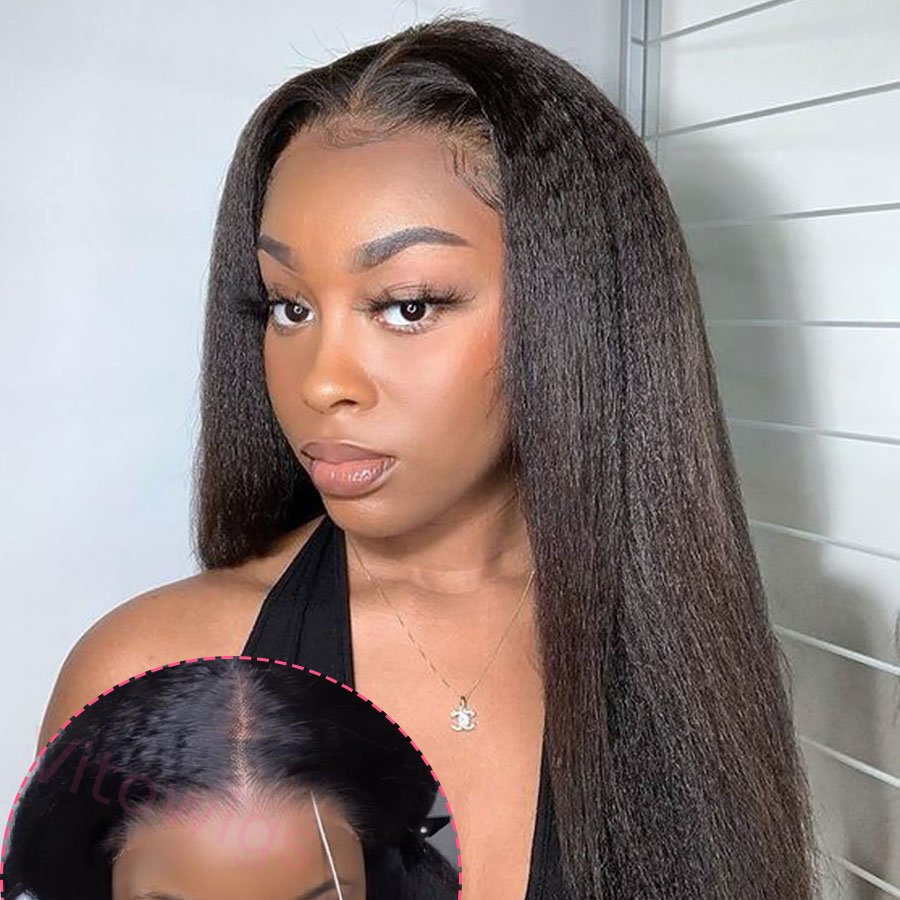 Glueless Kinky straight 200% density glueless brazilian black wigs