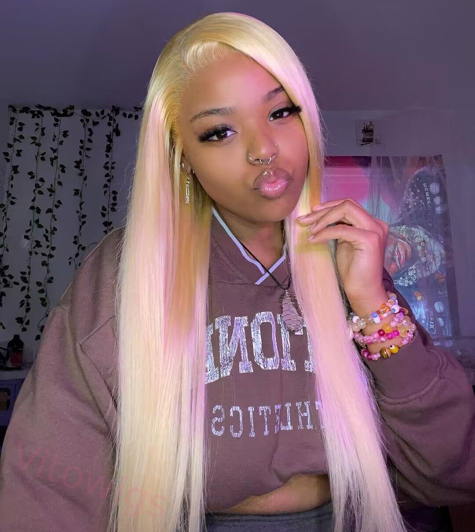 Glueless Silk 613 Blonde  Straight Wigs For Black Women